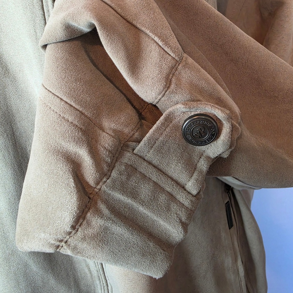 Weatherproof Mens Tan Microfiber Faux Suede Full Zip Bomber Jacket Large - Picture 16 of 16